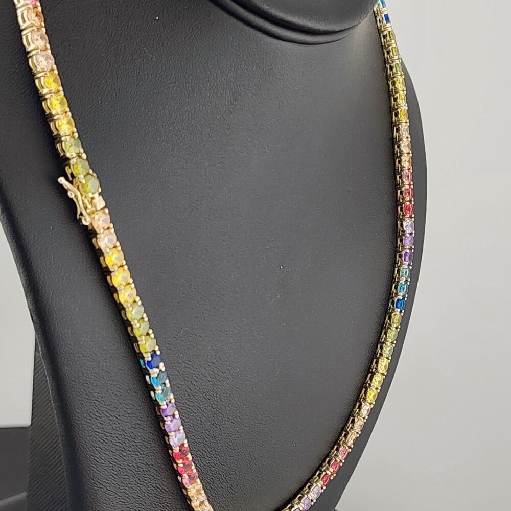 Rainbow Radiance – Sterling Silver Multi-Gemstone Tennis Necklace - Picture 7 of 7